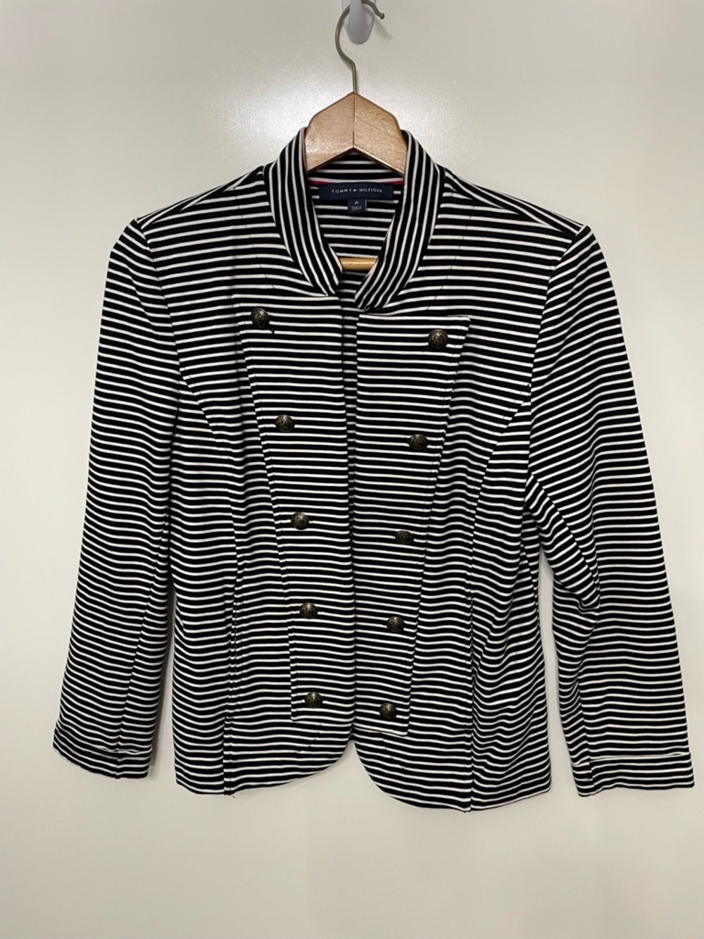 Tommy Hilfiger Soft Shell Black White Striped Blazer Sailor Soldier, size M
